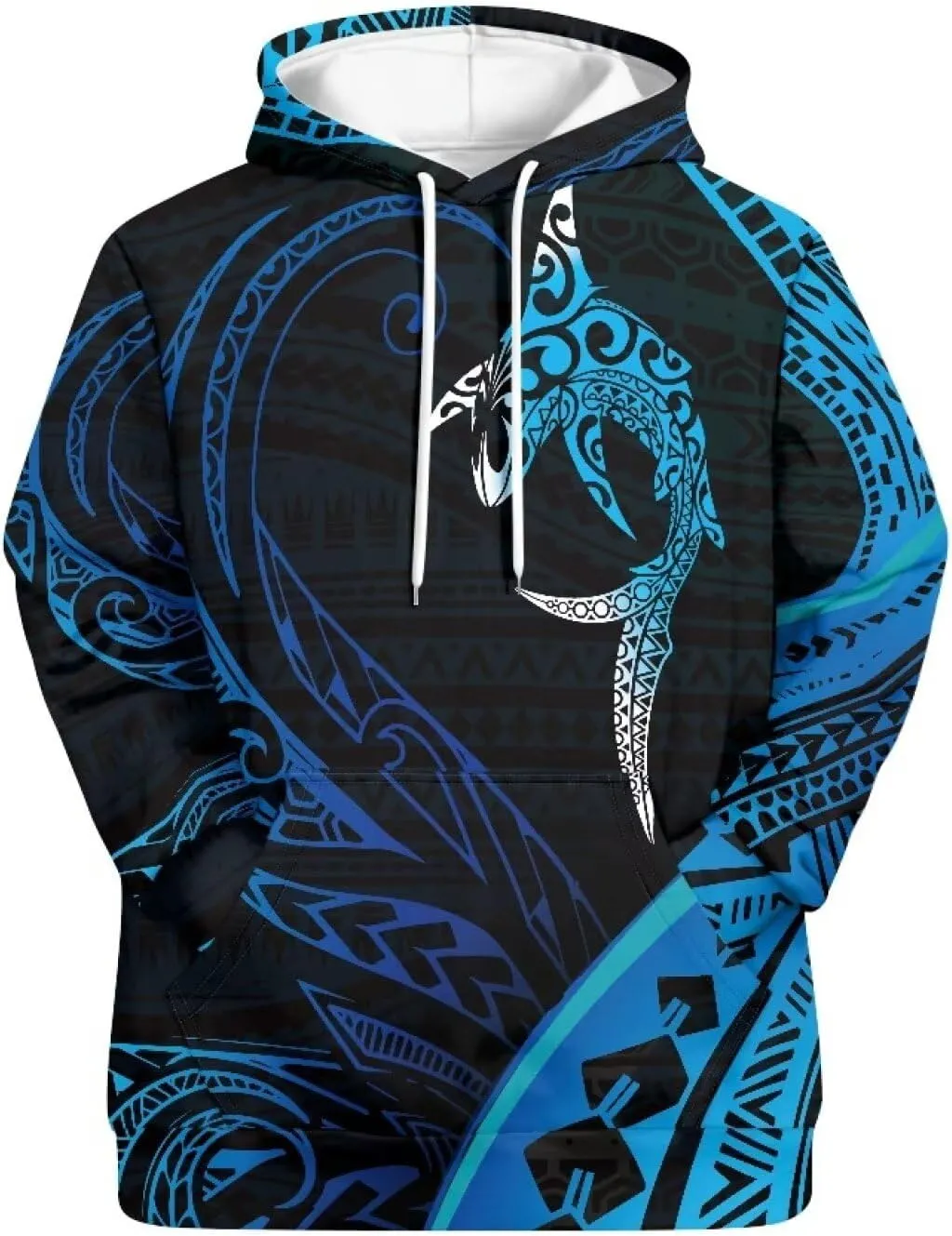 Womens Polynesian Tribal Tattoo Print Hoodies Drawstring Puletasi Tatau Ptaha Pullover Sweatshirt with Pocket