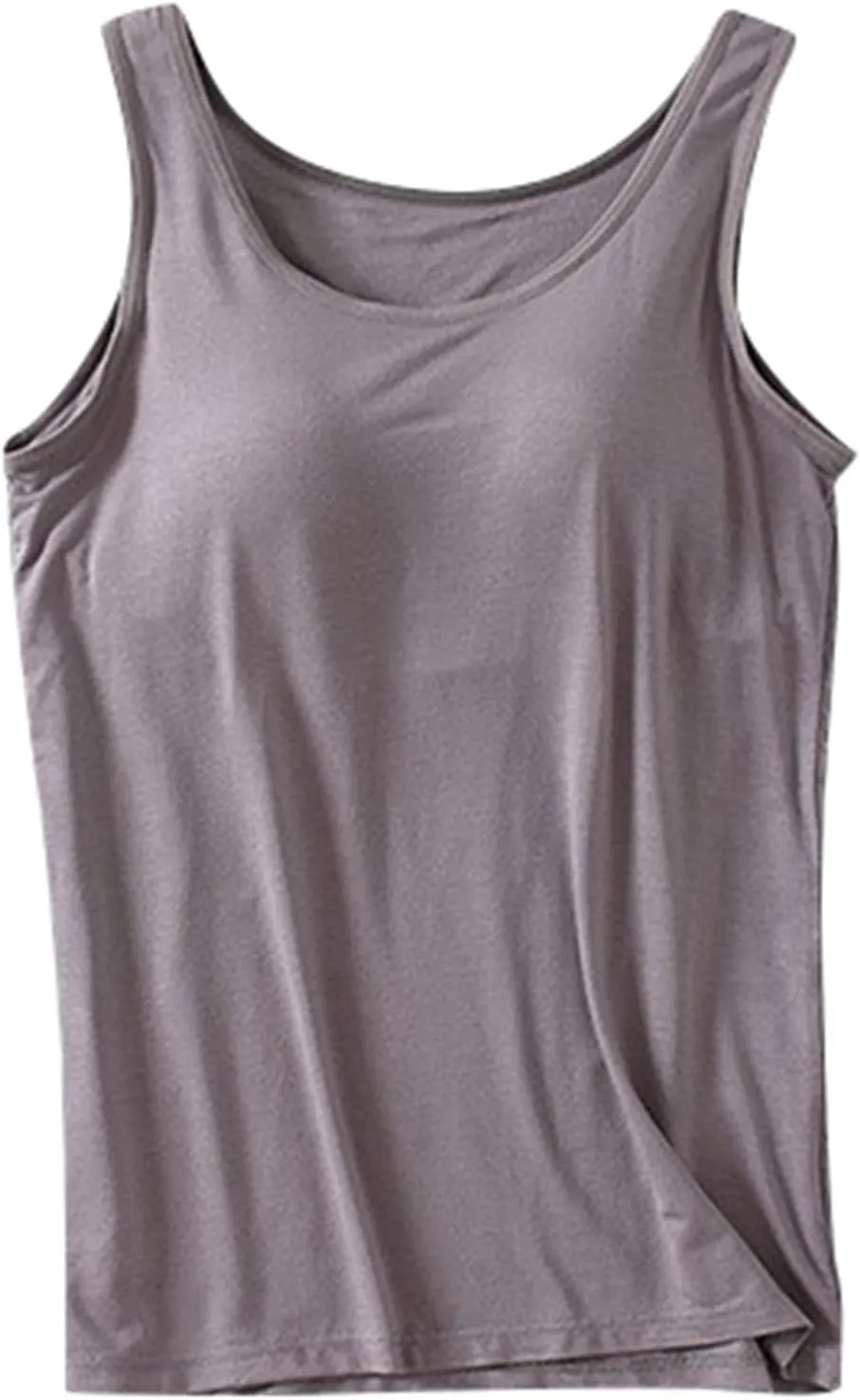 Women's Seamless Tank Tops Built in Bra No Pads Slim Fit Scoop Neck Long Camisoles Top Workout Yoga Sleeveless Shirts