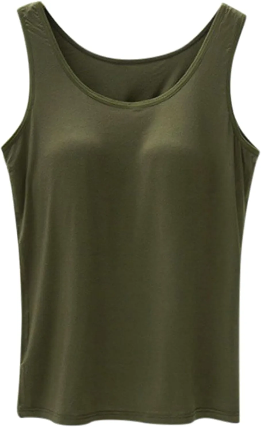 Women's Seamless Tank Tops Built in Bra No Pads Slim Fit Scoop Neck Long Camisoles Top Workout Yoga Sleeveless Shirts