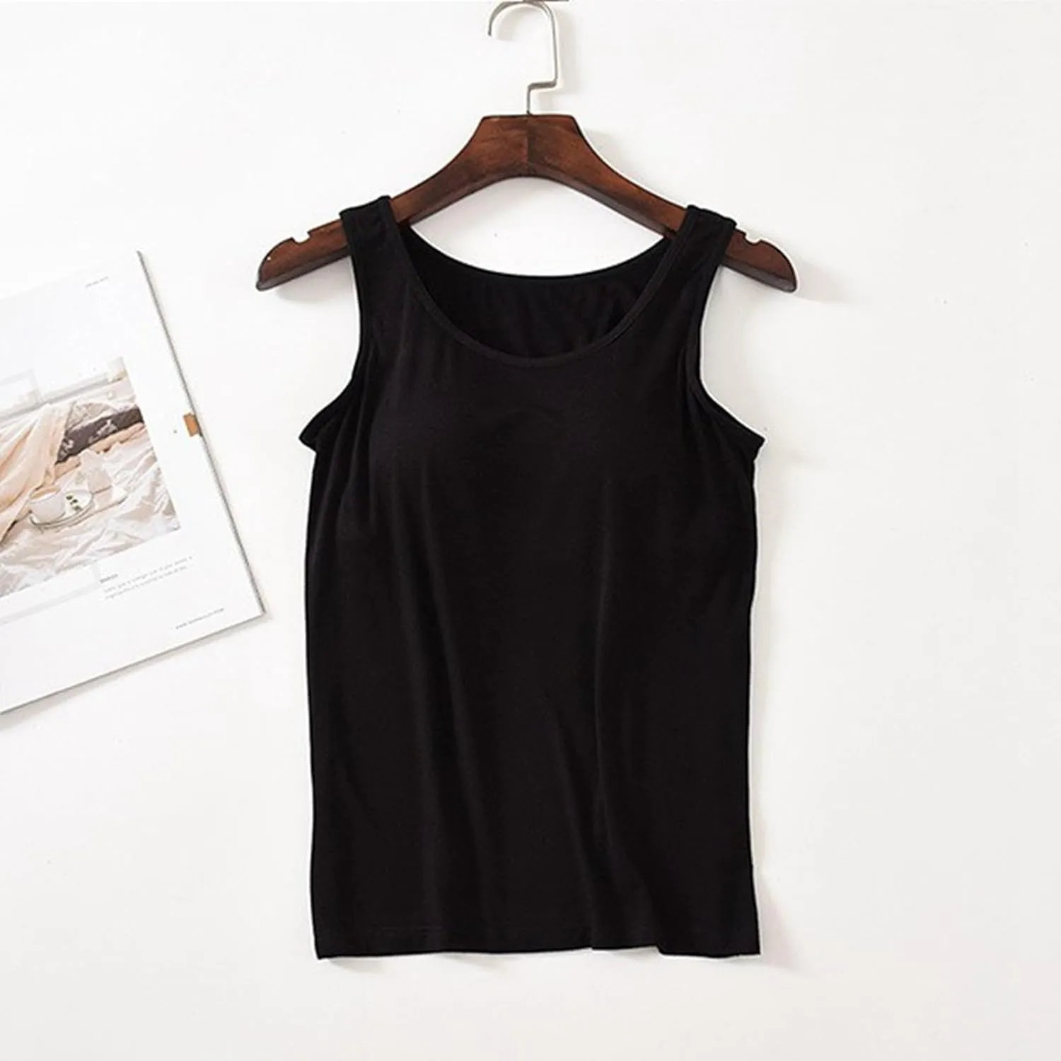 Women's Seamless Tank Tops Built in Bra No Pads Slim Fit Scoop Neck Long Camisoles Top Workout Yoga Sleeveless Shirts