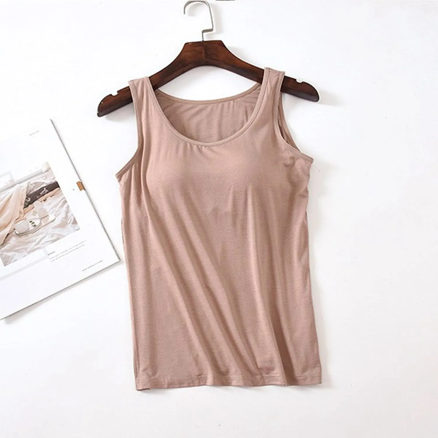 Women's Seamless Tank Tops Built in Bra No Pads Slim Fit Scoop Neck Long Camisoles Top Workout Yoga Sleeveless Shirts