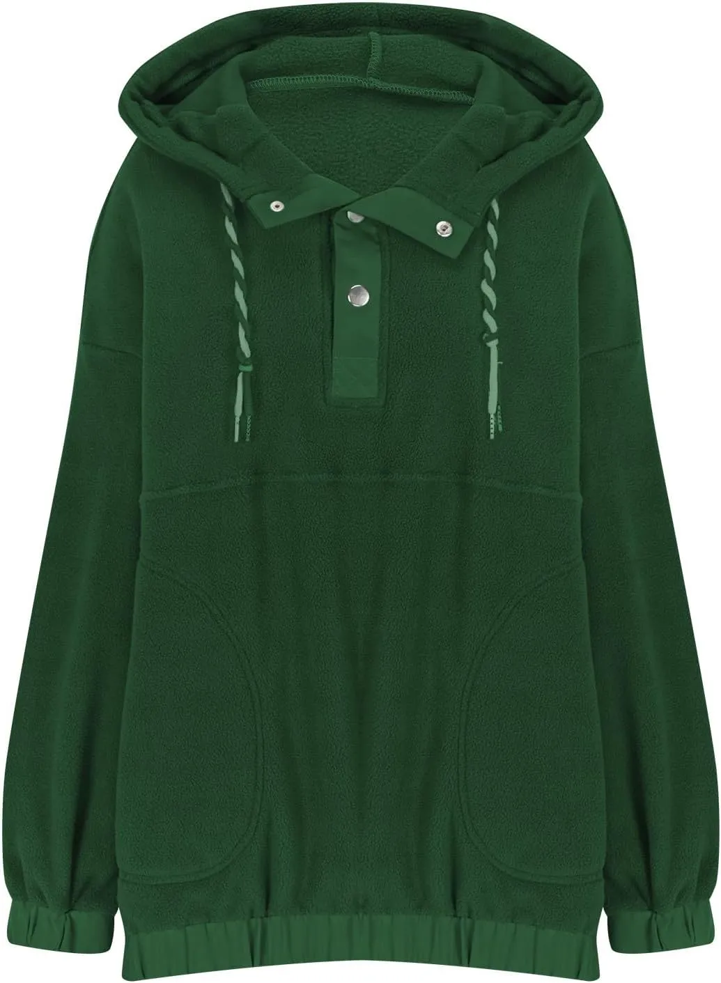 Womens Sherpa Fuzzy Fleece Hoodie Oversized Sweatshirt Cozy Button V Neck Pullover Top with Pocket 2024 Winter Trendy