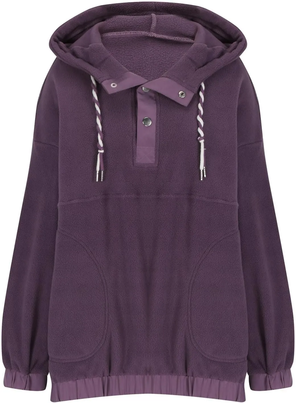 Womens Sherpa Fuzzy Fleece Hoodie Oversized Sweatshirt Cozy Button V Neck Pullover Top with Pocket 2024 Winter Trendy