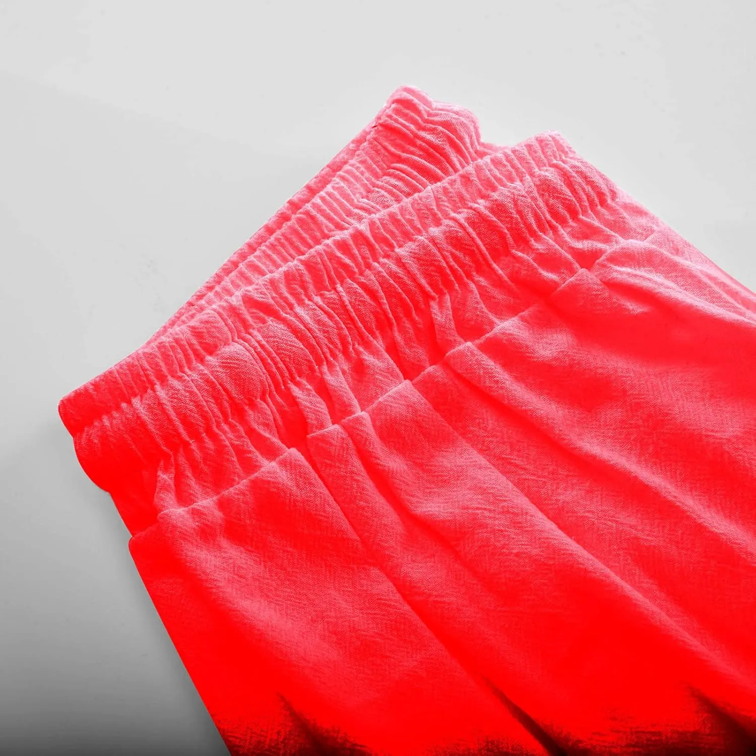 Women's Summer Cotton Linen Pants High Waist Wide Leg Loose Drawstring Pants Casual Solid Trousers with Pockets