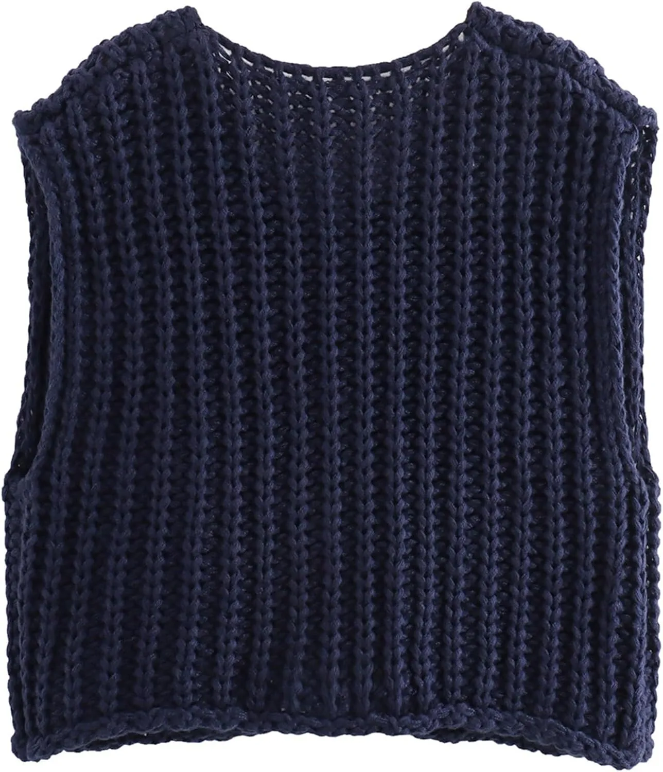 Womens Sweater Vest Fall Chunky Knit Top Gold Button Down Cropped Sleeveless Knitted Sweater Cardigan with Pockets