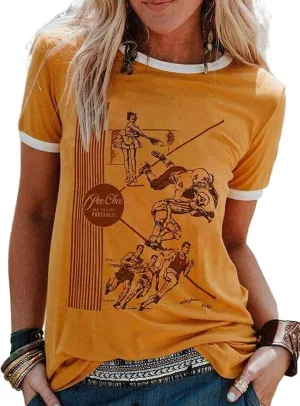 Women's Sweatshirt with Contrast Edge Pee Chee All Seakon Portfolio Letter Printed Short Sleeve T-Shirt Top Hip-hop Shirt