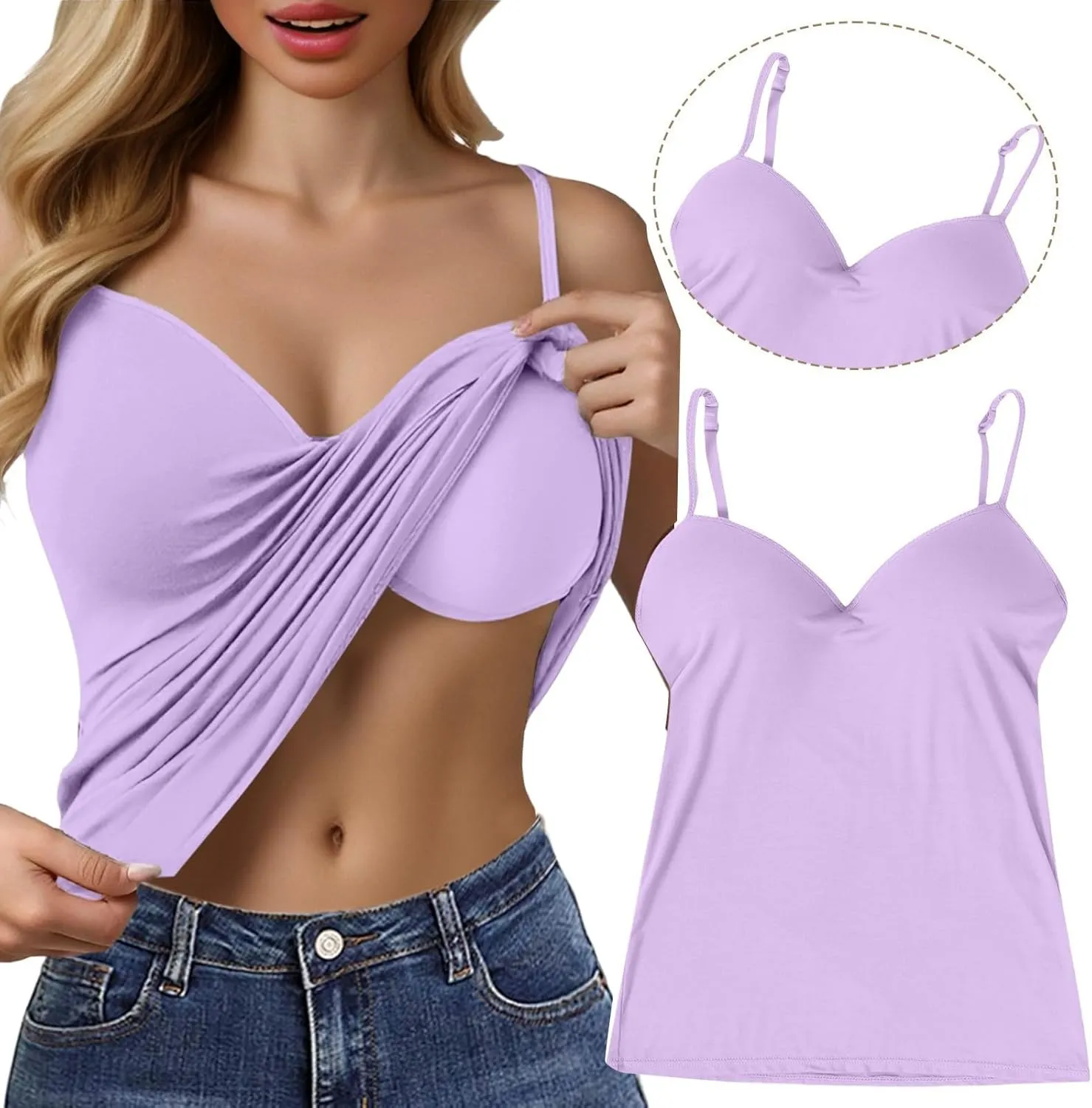 Womens Tank Tops with Built in Bra Summer Basic Padded Yoga Shirt Shelf Bras Workout Camisole Casual Undershirt