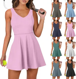 Womens Tennis Dress Summer Cross Tie Backless V Neck Tank Dresses Athletic Romper Dress with Shorts Underneath