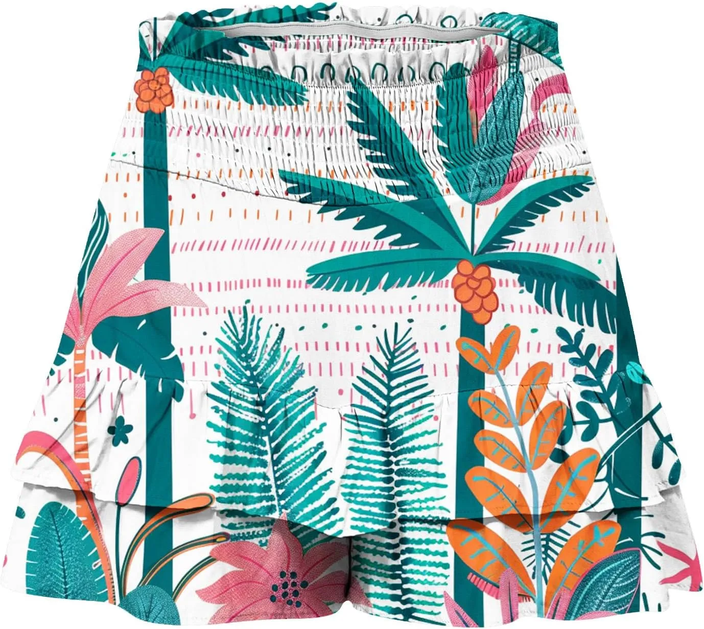 Womens Tie Dye Ruffle Mini Skirt High Waist Elastic Layered Summer Skort Shorts Casual Beach Skirt Inner Liner Shorts