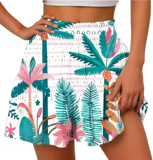 Womens Tie Dye Ruffle Mini Skirt High Waist Elastic Layered Summer Skort Shorts Casual Beach Skirt Inner Liner Shorts