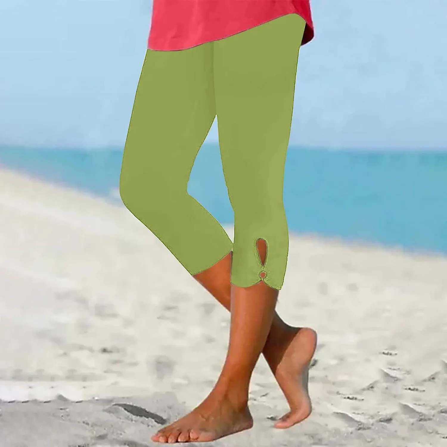 Womens Tummy Control High Waisted Leggings Summer Stretch Athletic Capri Causal Yoga Causal Shorts Pants