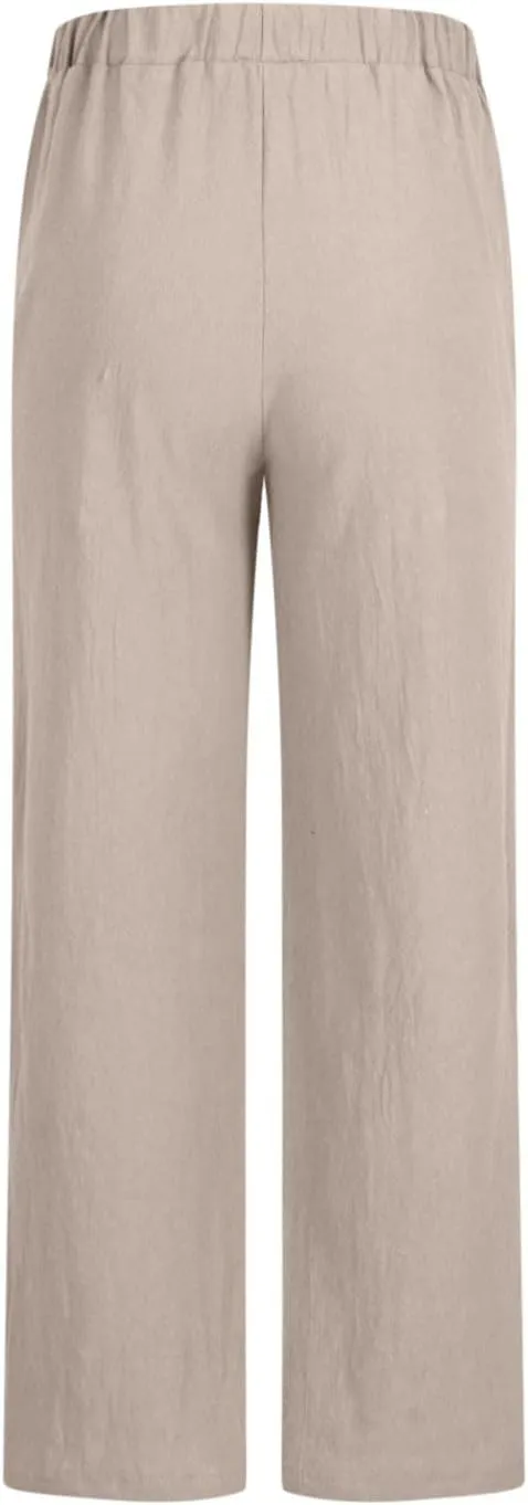 Women's Wide Leg Linen Pants, 2025 Summer High Waisted Casual Slacks Cotton Linen Palazzo Trousers with Pockets
