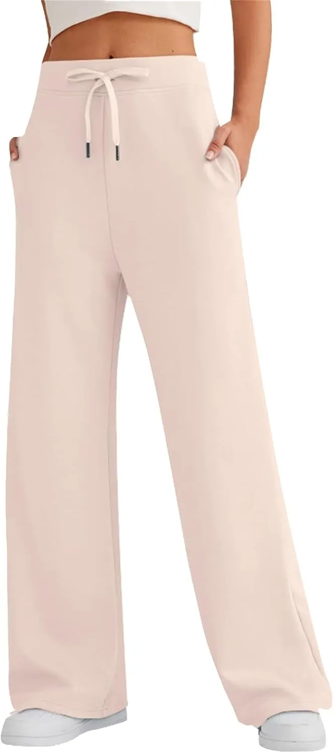 Womens Yoga Pants with Drawstring Pockets Straight-Leg Loose Comfy Modal Lounge Running Active Casual Sweatpants