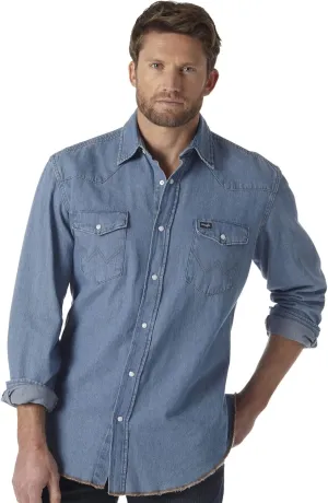 Wrangler Men's Cowboy Cut Western Long Sleeve Snap Work Shirt Firm Finish