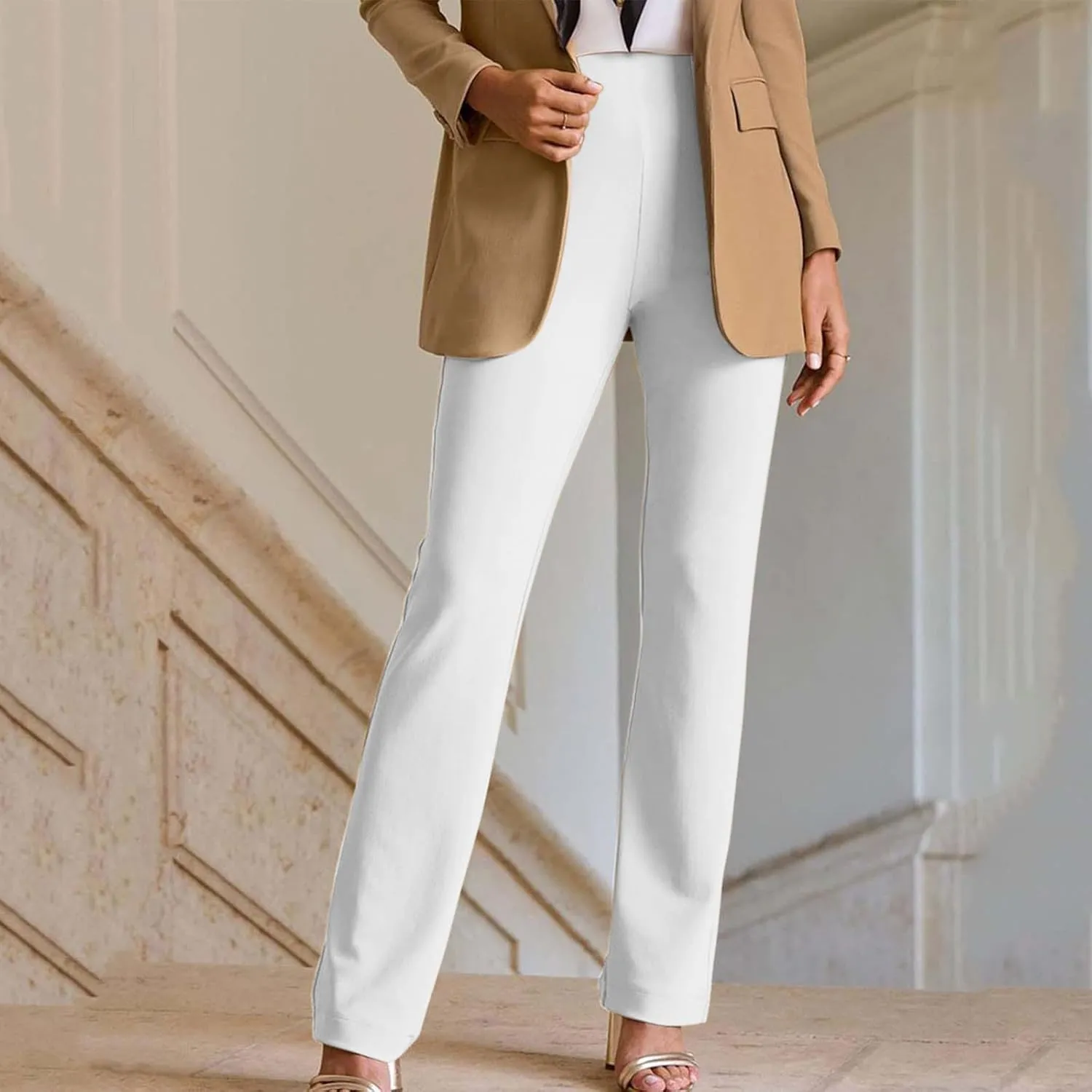 yardsong Dress Pants Women Bootcut Elastic High Waist Pull On Work Slacks Dressy Casual Slim Fit Solid Office Trousers