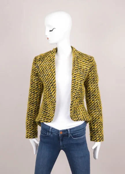 Yellow and Black Chunky Knit Split Back Fitted Sweater Jacket