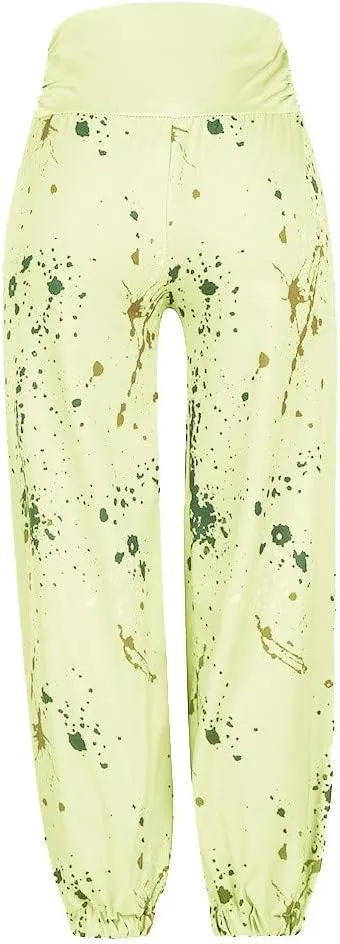 YOLAI Women Tie-dye Printed Trousers Palazzo Yoga High Elastic Waist Pants Band Loose Casual Pants