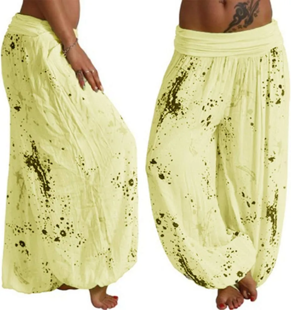 YOLAI Women Tie-dye Printed Trousers Palazzo Yoga High Elastic Waist Pants Band Loose Casual Pants