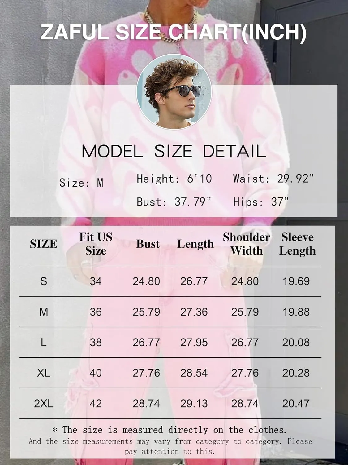 ZAFUL Men's Oversized Sweater Long Sleeve Crewneck Y2K Graphic Color Block Casual Knitted Pullover Sweater