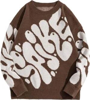 ZAFUL Men's Oversized Sweater Long Sleeve Crewneck Y2K Graphic Color Block Casual Knitted Pullover Sweater