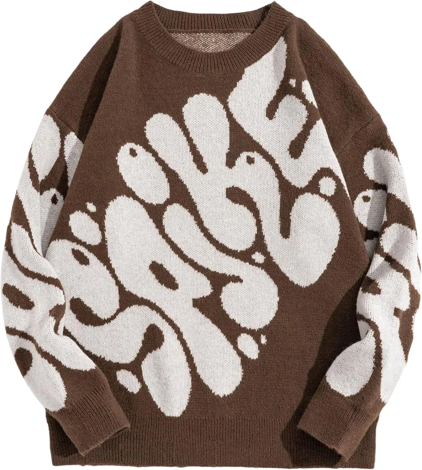 ZAFUL Men's Oversized Sweater Long Sleeve Crewneck Y2K Graphic Color Block Casual Knitted Pullover Sweater
