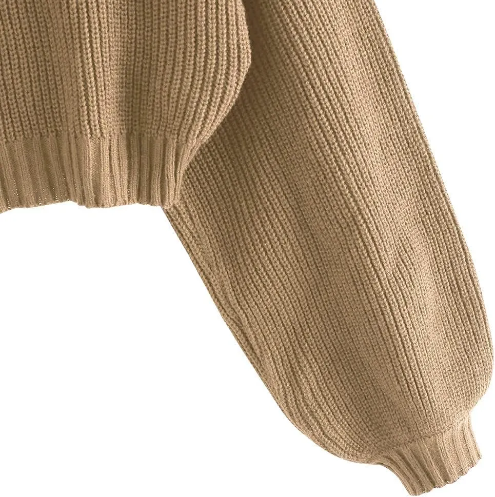 ZAFUL Women's Crew Neck Long Sleeve Pullover Crop Sweater Mock Neck Lantern Sleeve Ribbed Knit Cropped Sweater