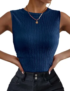 Zeagoo Women's High Neck Tank Top 2025 Summer Casual Ribbed Knit Slim Fitted Basic Textured Sleeveless Shirts