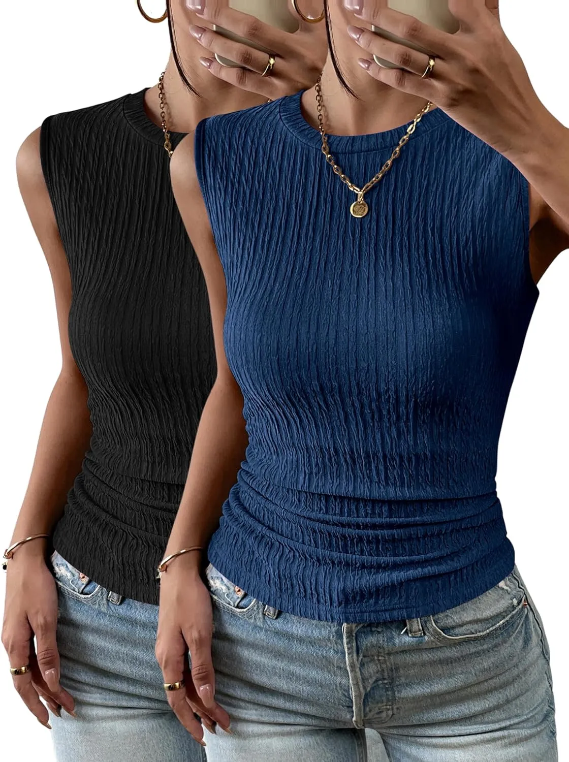 Zeagoo Women's High Neck Tank Top 2025 Summer Casual Ribbed Knit Slim Fitted Basic Textured Sleeveless Shirts