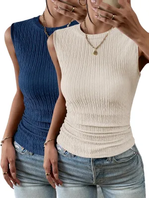 Zeagoo Women's High Neck Tank Top 2025 Summer Casual Ribbed Knit Slim Fitted Basic Textured Sleeveless Shirts
