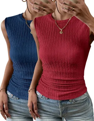 Zeagoo Women's High Neck Tank Top 2025 Summer Casual Ribbed Knit Slim Fitted Basic Textured Sleeveless Shirts