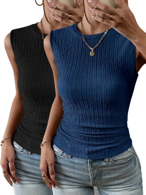 Zeagoo Women's High Neck Tank Top 2025 Summer Casual Ribbed Knit Slim Fitted Basic Textured Sleeveless Shirts