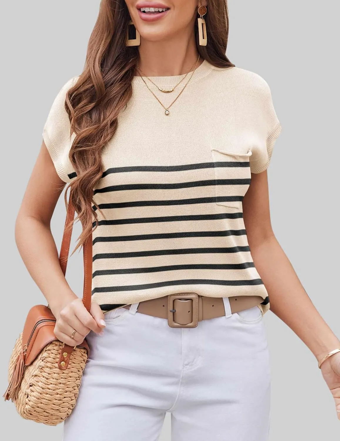 Zeagoo Womens Sweater Vest Fall 2025 Loose Fit Cape Sleeve Knit Ribbed Tank Tops with Front Pocket S-XXL