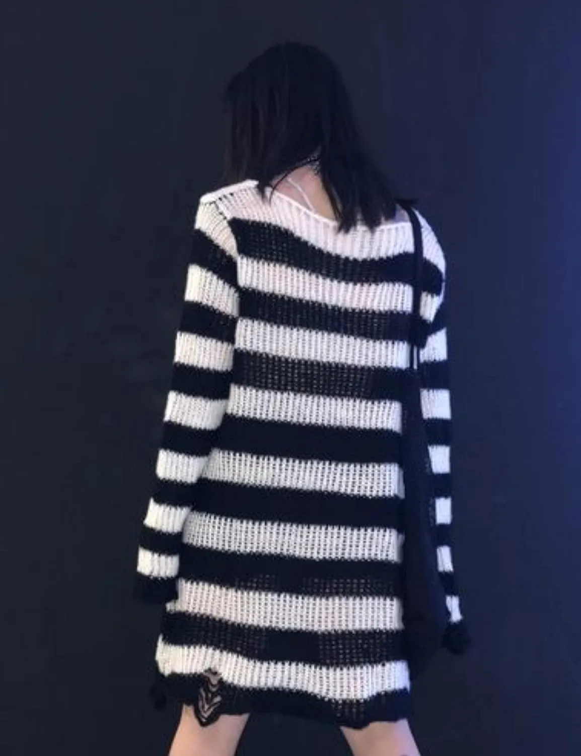 Zhiyouni Punk Gothic Sweater for Women Men Hollow Out Loose Knit Pullover Tops