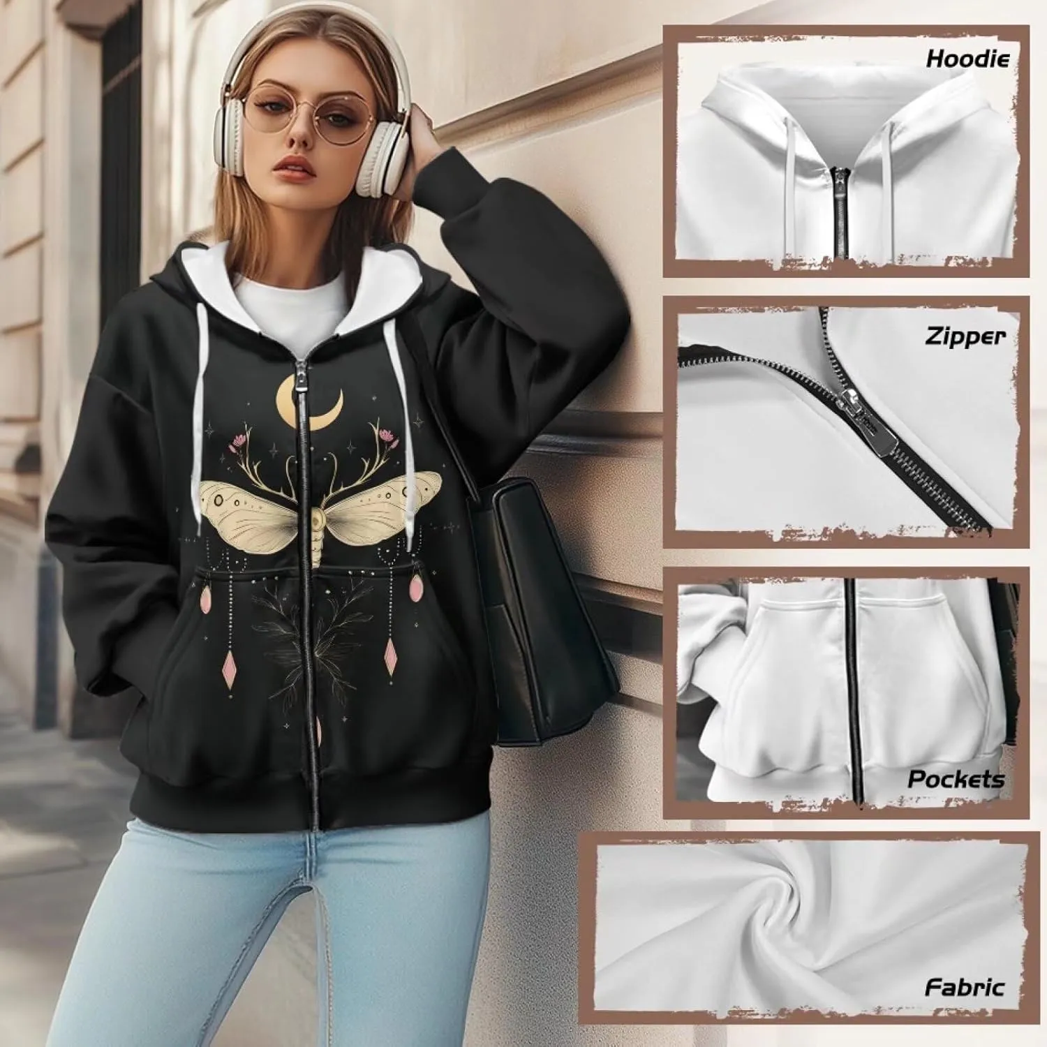 Zip Up Hoodie Fall Sweatshirts for Women Oversized Jacket Fall Clothes for Women 2024