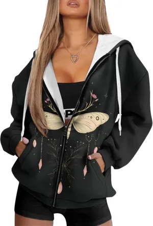 Zip Up Hoodie Fall Sweatshirts for Women Oversized Jacket Fall Clothes for Women 2024