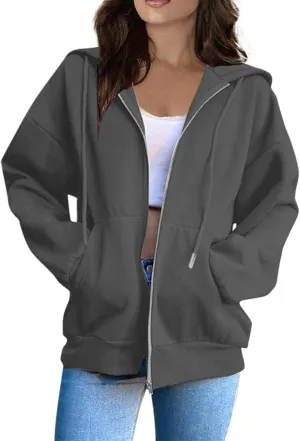 Zip Up Hoodies For Women Cropped Solid Color Sweatshirts Fall Outfits 2024 Long Sleeved Teen Girls Clothes